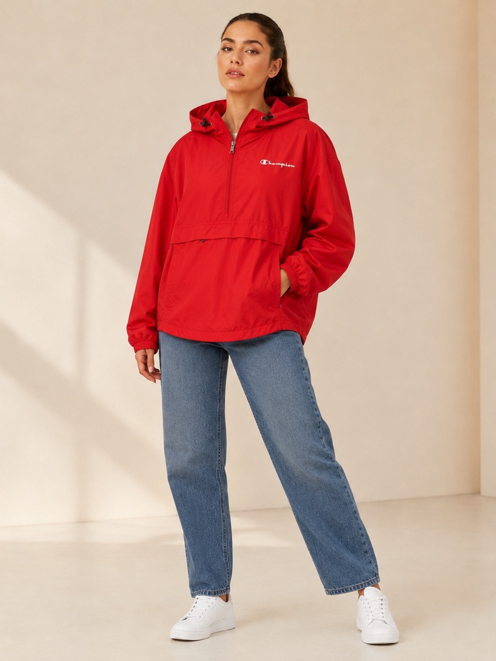 Champion Red Hooded Pullover Anorak